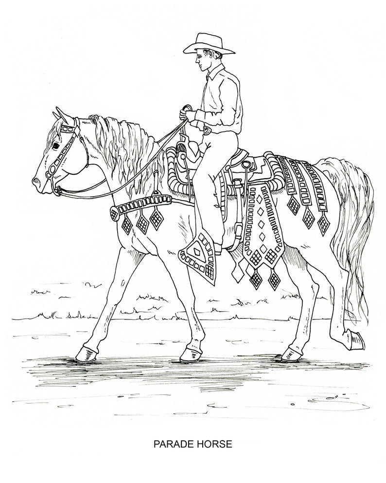 PRINTABLE set of 10 Western riding coloring pages Digital download image 10
