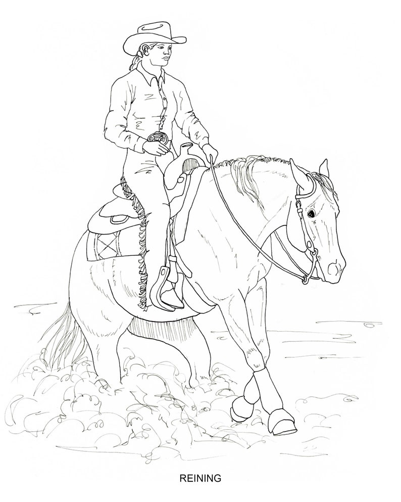 PRINTABLE set of 10 Western riding coloring pages Digital download image 2