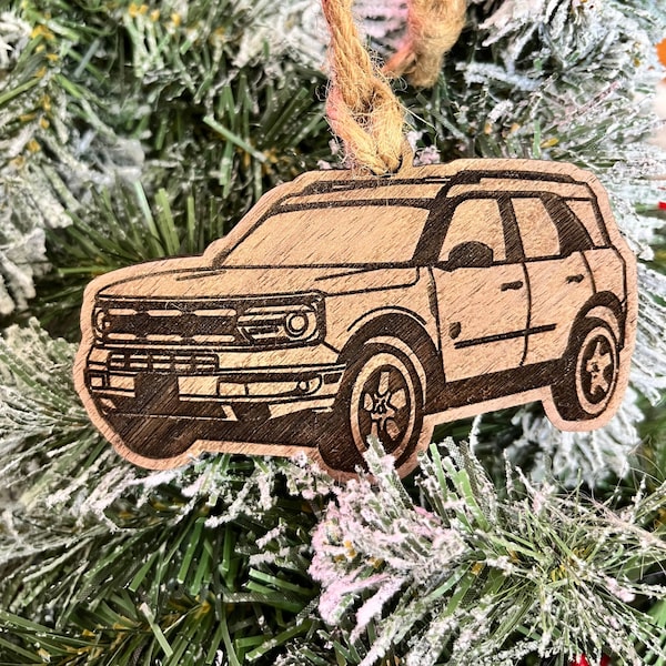 Personalized Ford Bronco Sport Inspired Ornament (walnut or cherry)