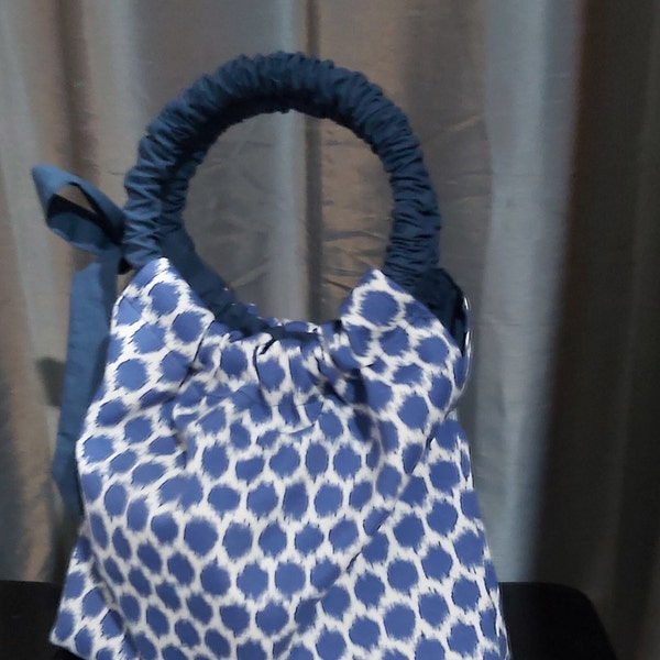 Round Handle Bag, Blue Round Hobo Bag, Blue Purse, Tote Bag, Ring Handle, Hoop Handle, Granny Bag, Handmade, Handbag