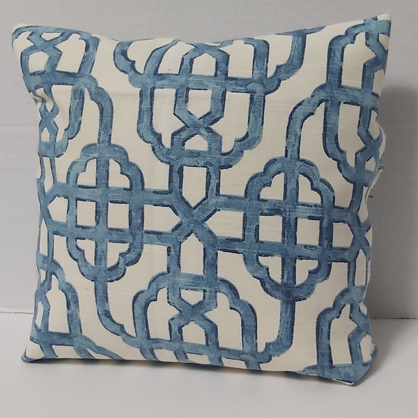 Lacefield Imperial Slub Seaside Blue Pillow Cover Lattice Trellis Pillow Cover, Geometric Decorative Accent Throw Pillow,