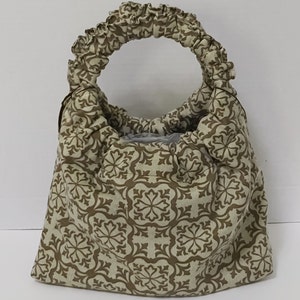 Bolso de mano con asa superior redonda en color beige y marrón, bolso de noche, bolso para citas, bolso con asa de aro, bolso con asa de anillo, bolso de abuela