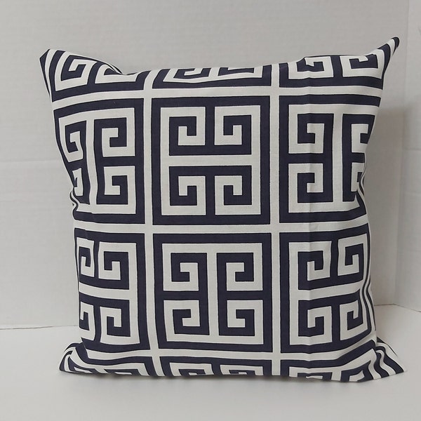 Greek-Key Pillow Cover Throw Pillow, Indigo/Natural Greek-Key OR Indigo/Beige Greek-key Accent Pillow