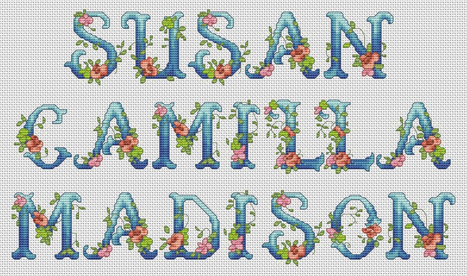 Floral Monogram Alphabet Cross Stitch Pattern Roses Alphabet Etsy