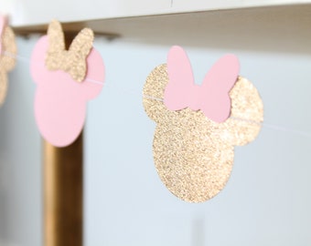 Glitter Mouse Garland. Mouse 1st Birthday Party. Mouse Gold and Pink Cutouts Banner. Mouse Birthday Party Decor. MouseThemed Birthday.