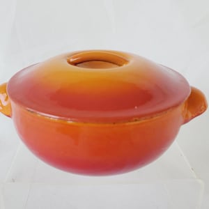 1950s Le Creuset Flame Cocotte Small Lidded Casserole Pot 2 Cups Vintage Made in France Cast Iron Enameled Cast Iron French Cookware