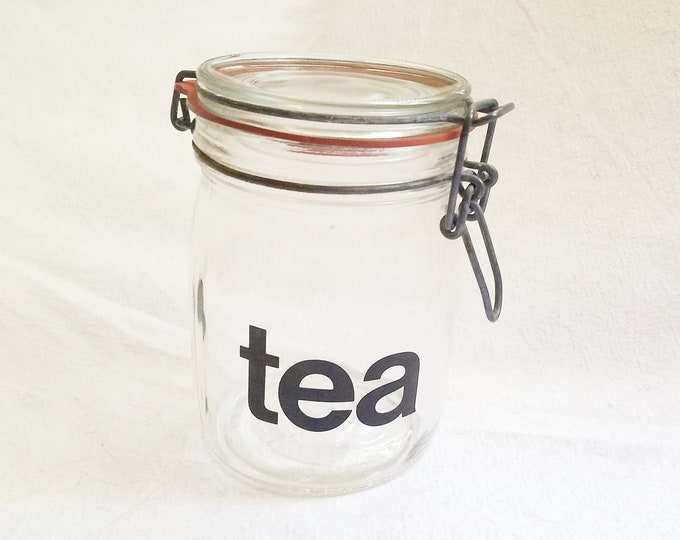 Glass Tea Storage Container Canister Vintage 1970s Typography Etsy