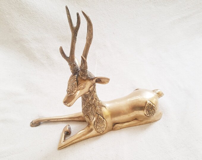 Golden Brass Elk Figurine Large Unique One Foot Long Vintage Etsy
