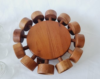 Original Packaging! Digsmed 12 Jar Vintage Teak Spice Rack Wheel