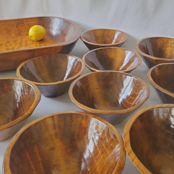 Hand Made in Mexico XXL Wood Bowls Signed by Maggie 10 Salad Bowls Natural Serving Ware Vintage Natural Kitchen