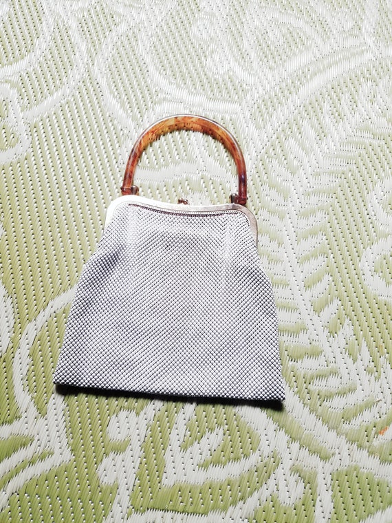 1940s Whiting and Davis White Mesh Purse Handbag w