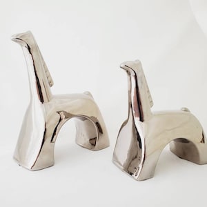 Esculturas de caballos vintage de loza plateada Jaru, decoración moderna de mediados de siglo