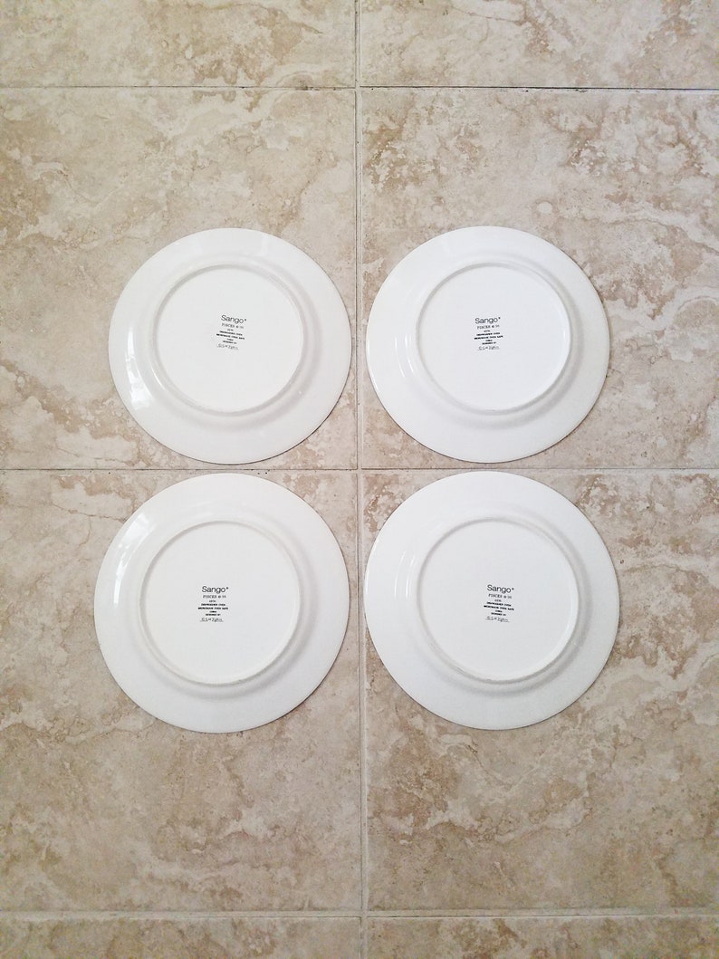 4 Pisces Dinner Plates Designed by Sue Zipkin for Sango Set of 4 Fish Coastal Beach Ocean Design 1990s Dinnerware 4896 Pattern Unique Plates
