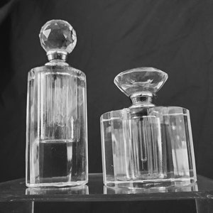 Cut Glass Crystal Perfume Bottle Glass Stopper Vintage Mid Century Vanity Bottle Designed by Oleg Cassini - CHOICE - Tall Bottle only now