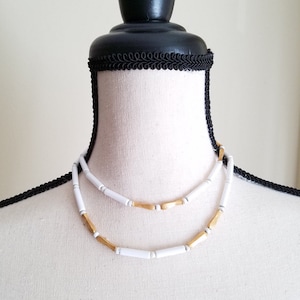 Monet White Lucite Golden Beaded necklace retro vintage classic 1960s