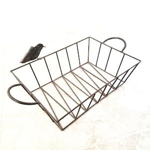 Large Steel Wire Basket Box Bird Accent Metal Storage Organization Shabby Chic Industrial Design Home Farmhouse Country Decor Natural Design