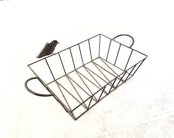 Large Steel Wire Basket Box Bird Accent Metal Storage Organization Shabby Chic Industrial Design Home Farmhouse Country Decor Natural Design