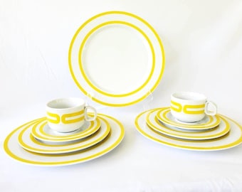 Set di stoviglie Mikasa Tangent Yellow, design Bob Van Allen anni '70