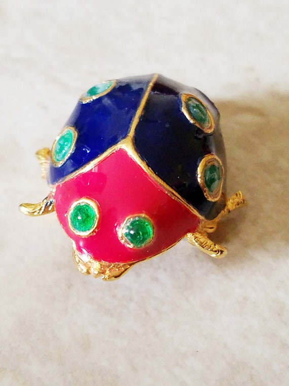 Vintage Kenneth Jay Lane Ladybug Brooch, 1960s En… - image 9