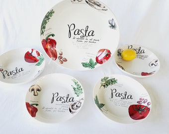 Italian Pasta Bowl Set of 5 Italia Large Serving Bowl & 4 Pasta Bowls 5 Pieces Kitchen Dining Italiana Cucina