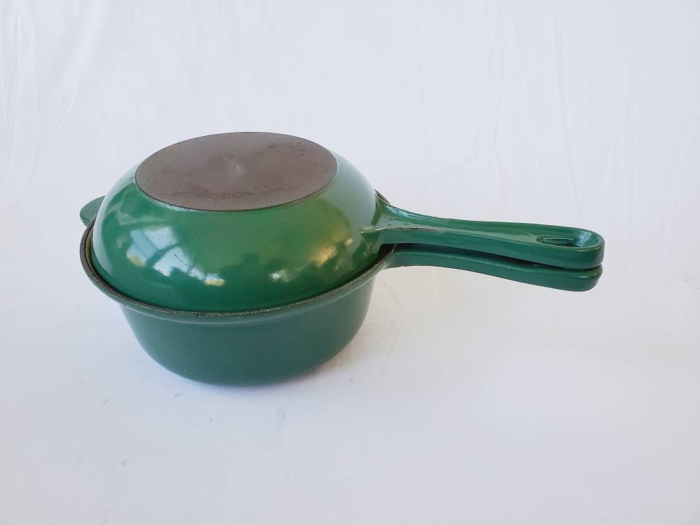 Le Creuset Multifunction Pan 2 in 1 Skillet & Pot 18 Frying Pan Saucepan  Lidded Pot 2 QT Made in France Cookware 1970s Rare Forest Green 