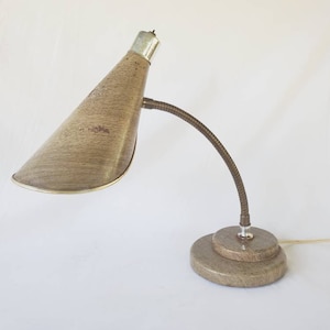1950s Mid Century Woodgrain Metal Desk Top Lamp Gooseneck Adjustable Neck Lamp Vintage Lighting Lighting Task Lighting