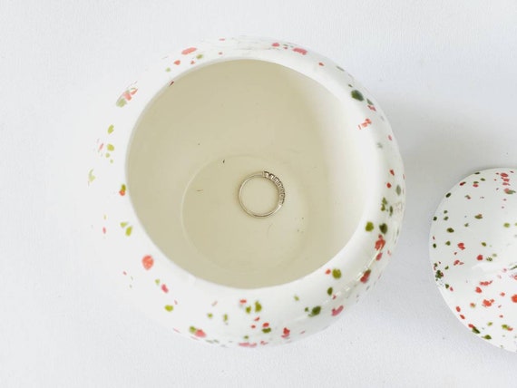 Spatterware Water Drop Trinket Dish Jewelry Box M… - image 5