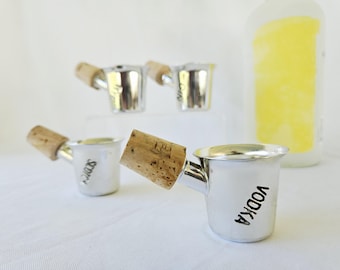 1970s Mid Century Steel Jigger Set with Cork Stoppers