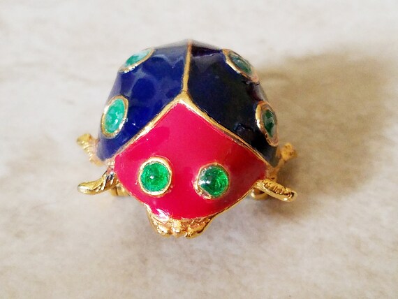 Vintage Kenneth Jay Lane Ladybug Brooch, 1960s En… - image 2