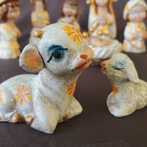 1960s Mexican Mid Century Nativity Scene Set Handmade 13 Pieces Vintage Tonala Ornate Figures Christmas Holiday Spiritual Religious Unique