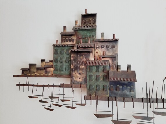 Curtis Jere Metal Wall Art Harbor Village Marina Sailboats Birds