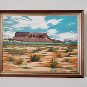 Southwest Mesa Desert Landscape Painting Original One of a Kind Signed Framed Ready to Hang Artist Rose Southwestern Decor