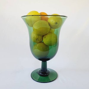 Mid Century Italian Empoli Art Glass XL Goblet Vase Urn Venetian Green Candle Holder Hand Blown Glass Green Art Glass Unique Decor