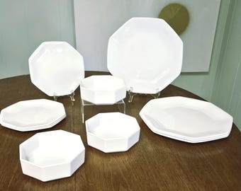 Set di stoviglie bianche Arcoroc Octime, in vetro da latte francese per 4 persone, vintage anni '80