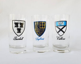 Vintage YALE Residential College Glasses Saybrook Calhoun Trumbull Set of 3 Drinking Glasses Cocktail Glasses Barware College Souvenir