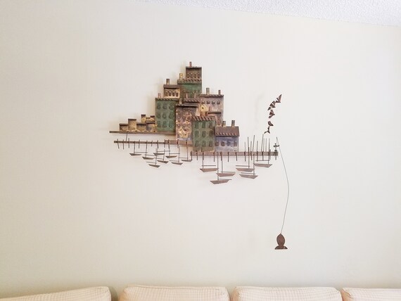 アルチザンハウス ウォールアート C.Jere/GRAVITY Curtis Jere Metal Wall Art: Mid Century Harbor Village With