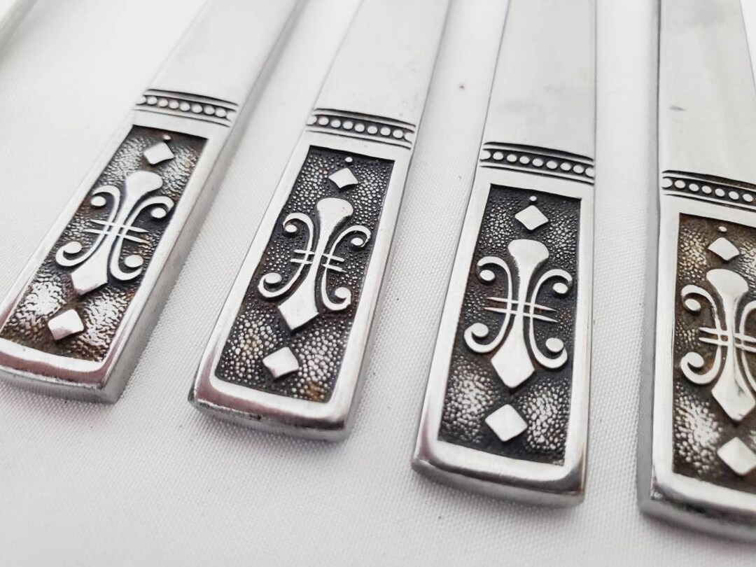 1960s Fleur De Lis Flatware Set by Interpur Cortina Pattern Mid Century