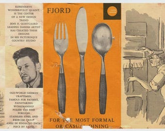 Dansk Fjord Flatware Set, Teak Handles, Mid-century Modern Cutlery