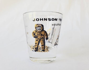 1960s Gold NASA Johnson Space Center Shot Glass Souvenir Jigger Space Memorabilia Vintage Barware Unique Gifts Bar Tools Houston TX Souvenir