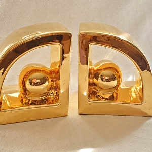 Jaru Gold Sphere Bookends Ceramic Art Pottery Large Bookends Solid Gold Decor Jaru of California Vintage 1980s Decor Retro Modernism