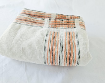 Vintage 1950er Jahre Leinen Tischdecke rechteckig Baumwolle Traditionelle Textilien Tischwäsche Erdtöne