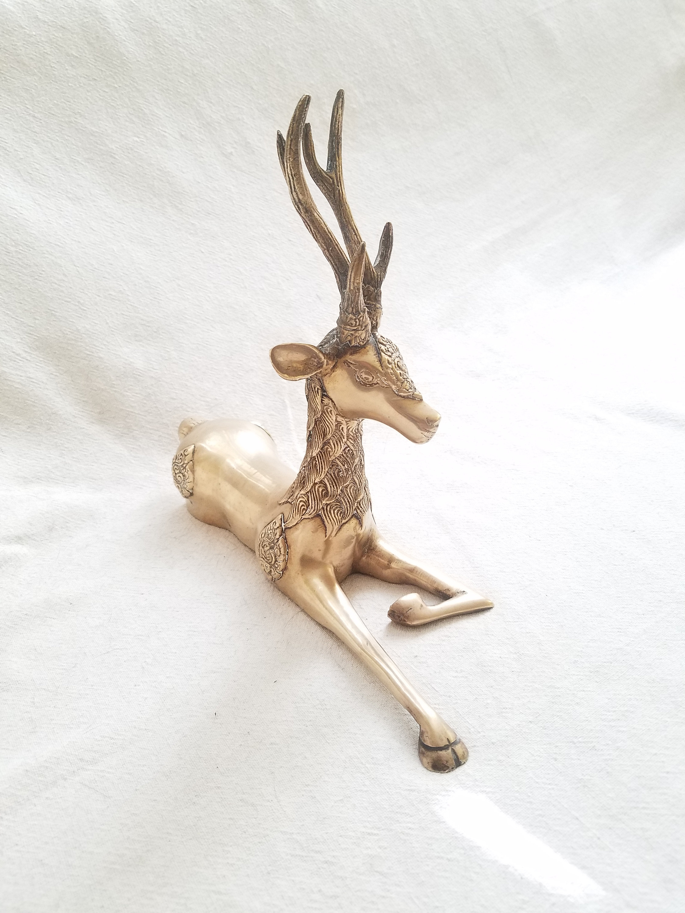 Golden Brass Elk Figurine Large Unique One Foot Long Vintage Etsy