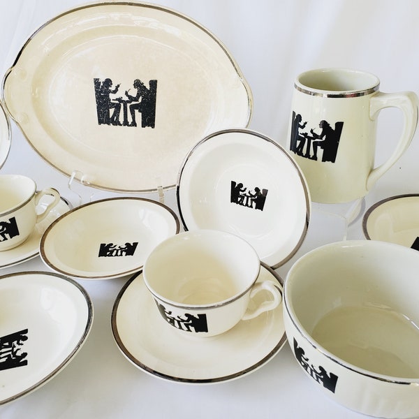 1930s Silhouette Pattern by Hall and Taylor, Smith & T Dinnerware Choice Assorted Dishes Bowls Teacups TST Made in the USA