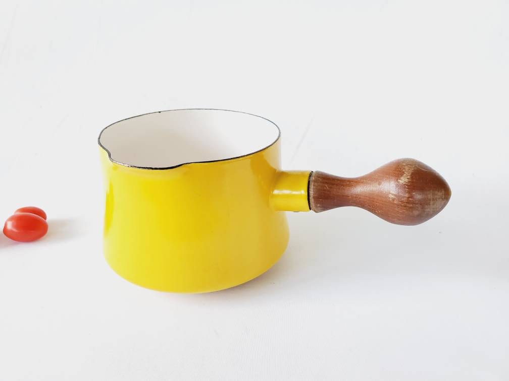 1960s Sun Gold Dansk Pot IHQ Kobenstyle Pot Yellow Enamel Teak