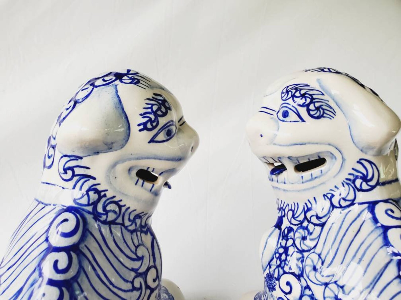 Vintage Blue Foo Dog Statues: Asian Ceramic Figurines, Pair - Etsy