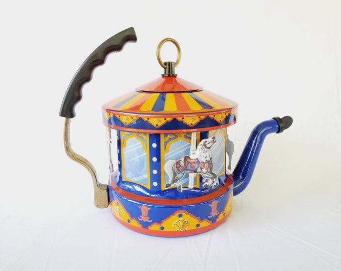 1990s Kamenstein Carousel Tea Kettle Large Merry Go Round Tea Pot Steam Driven Tea Kettle Gifts