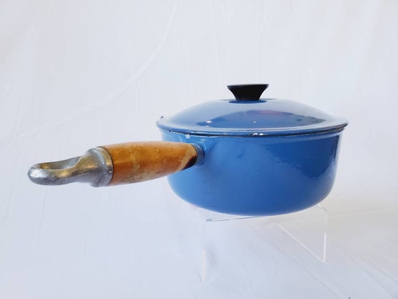 Large Cobalt Blue Le Creuset Lidded Pot 20 Saucier 2.75 Qts Made in France  Medium Cookware Enameled Sauce Pot Wood Handle French Cookware 