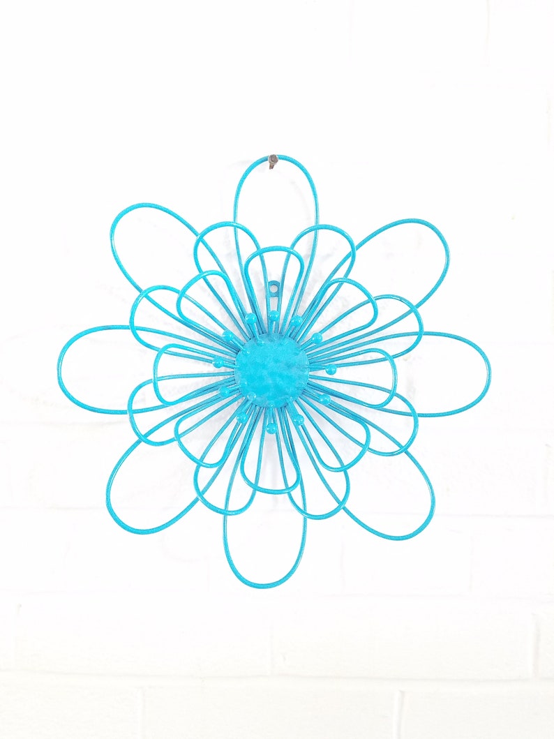 Blue Atomic Flower Metal Wall Art Hanging Sculpture Home Etsy