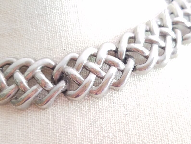 Silvertone Jewelry Set Chain Link Necklace and Bracelet Vintage Costume Jewelry Large Double Link Choker Collar Statement Silver Tone