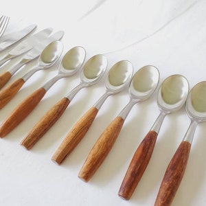 Dansk Fjord Besteck Set Made in Germany Vier Enten Jens Quistgaard Danish Modern 17 Stück Besteck Teak Griff Mid Century Besteck